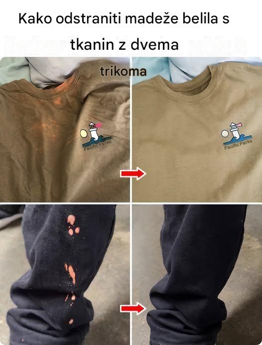 Kako odstraniti madeže belila s tkanin z dvema trikoma …
