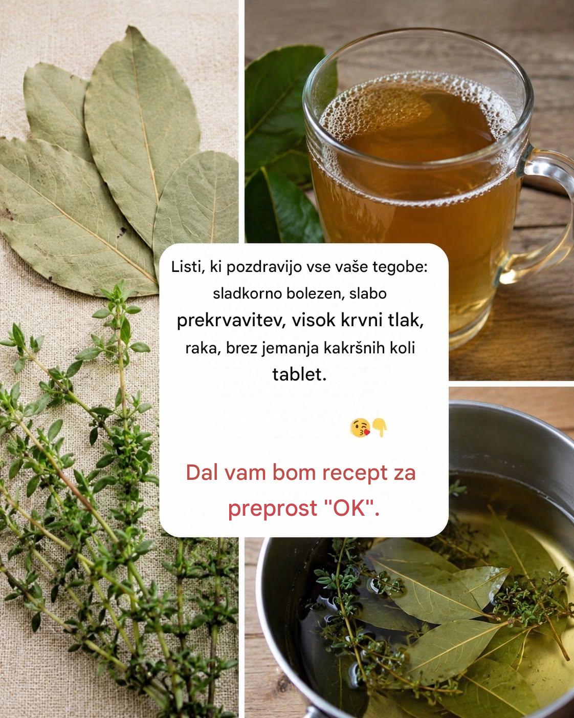 Ali trpite zaradi visokega krvnega sladkorja, nenadzorovanega krvnega tlaka ali slabe prekrvavitve in se bojite zanašati se izključno na zdravila? Z lovorovim listom in timijanom lahko v le nekaj minutah pripravite naravni čaj, ki lahko podpira prekrvavitev, krvni tlak in splošno ravnovesje telesa.